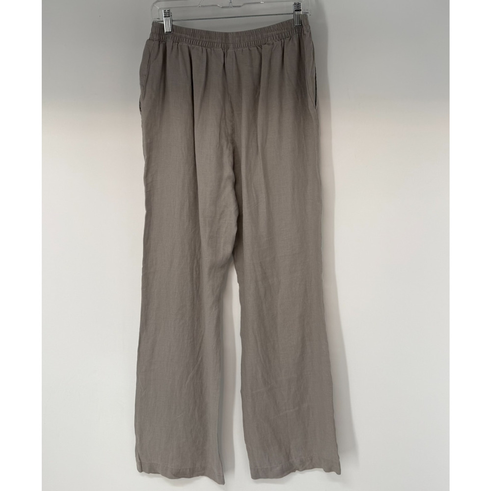 Lindex Linen Trousers Womens Sz 10 Beige Taupe Elastic Waist Coastal Minimalist